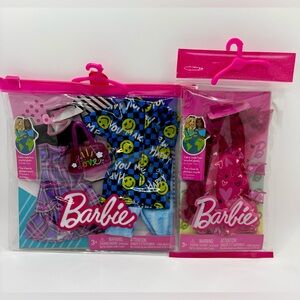 Barbie Fashionistas 2 Fashion Packs Smiley Ken Top Plaid Purple Dress NIB